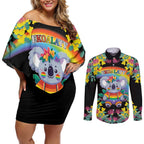 LGBTQ Koala Gay Couples Matching Off Shoulder Short Dress and Long Sleeve Button Shirt Aussie Koala Bear Ekoalaty