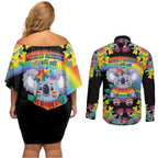 LGBTQ Koala Gay Couples Matching Off Shoulder Short Dress and Long Sleeve Button Shirt Aussie Koala Bear Ekoalaty