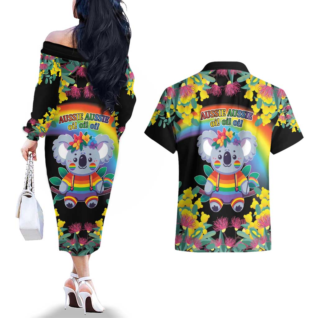 LGBTQ Koala Gay Couples Matching Off The Shoulder Long Sleeve Dress and Hawaiian Shirt Aussie Koala Bear Ekoalaty