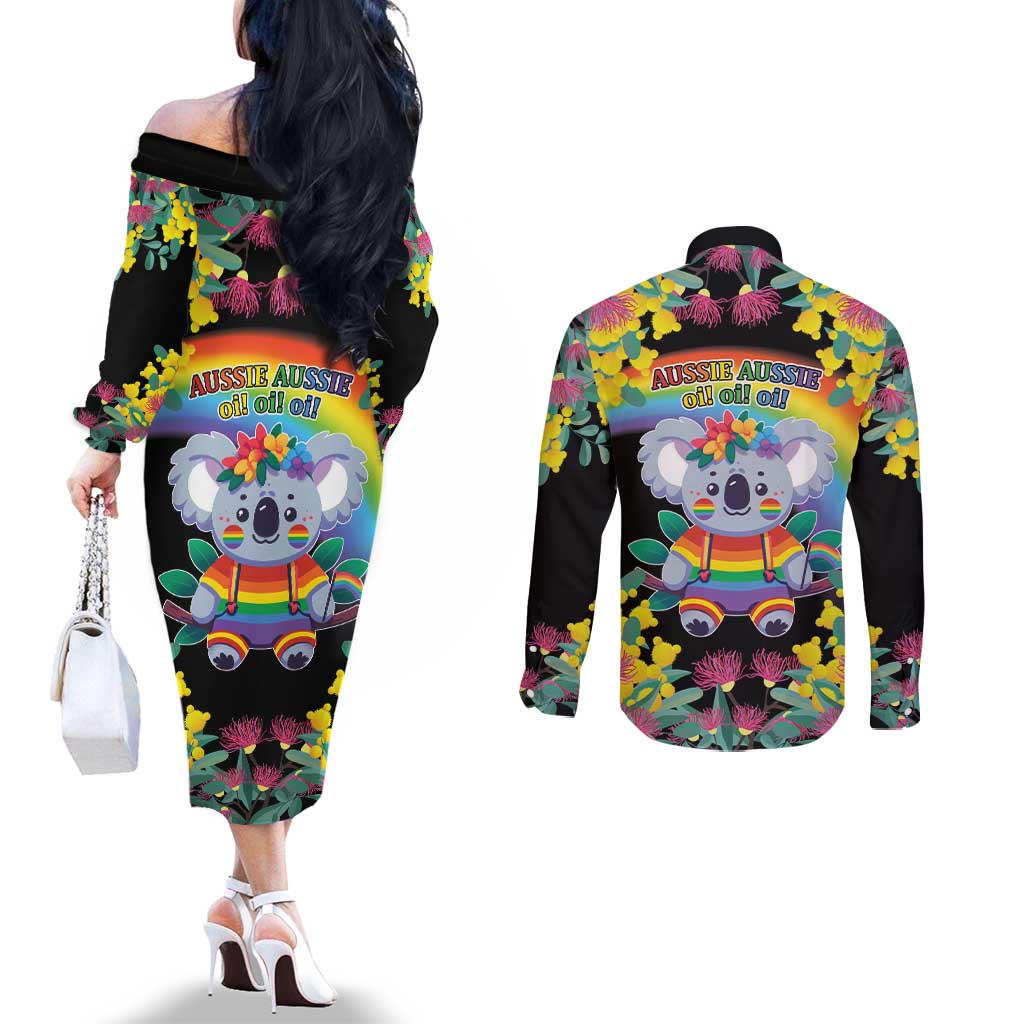LGBTQ Koala Gay Couples Matching Off The Shoulder Long Sleeve Dress and Long Sleeve Button Shirt Aussie Koala Bear Ekoalaty