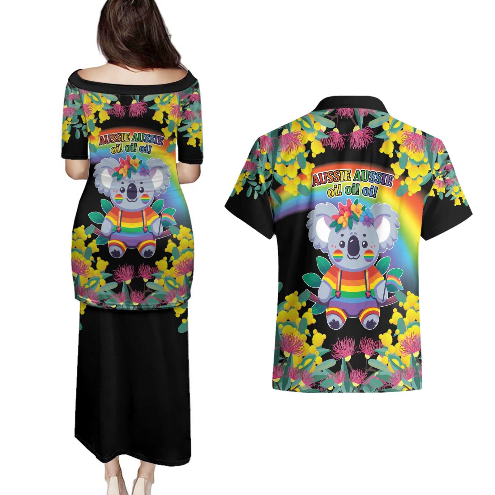 LGBTQ Koala Gay Couples Matching Puletasi and Hawaiian Shirt Aussie Koala Bear Ekoalaty