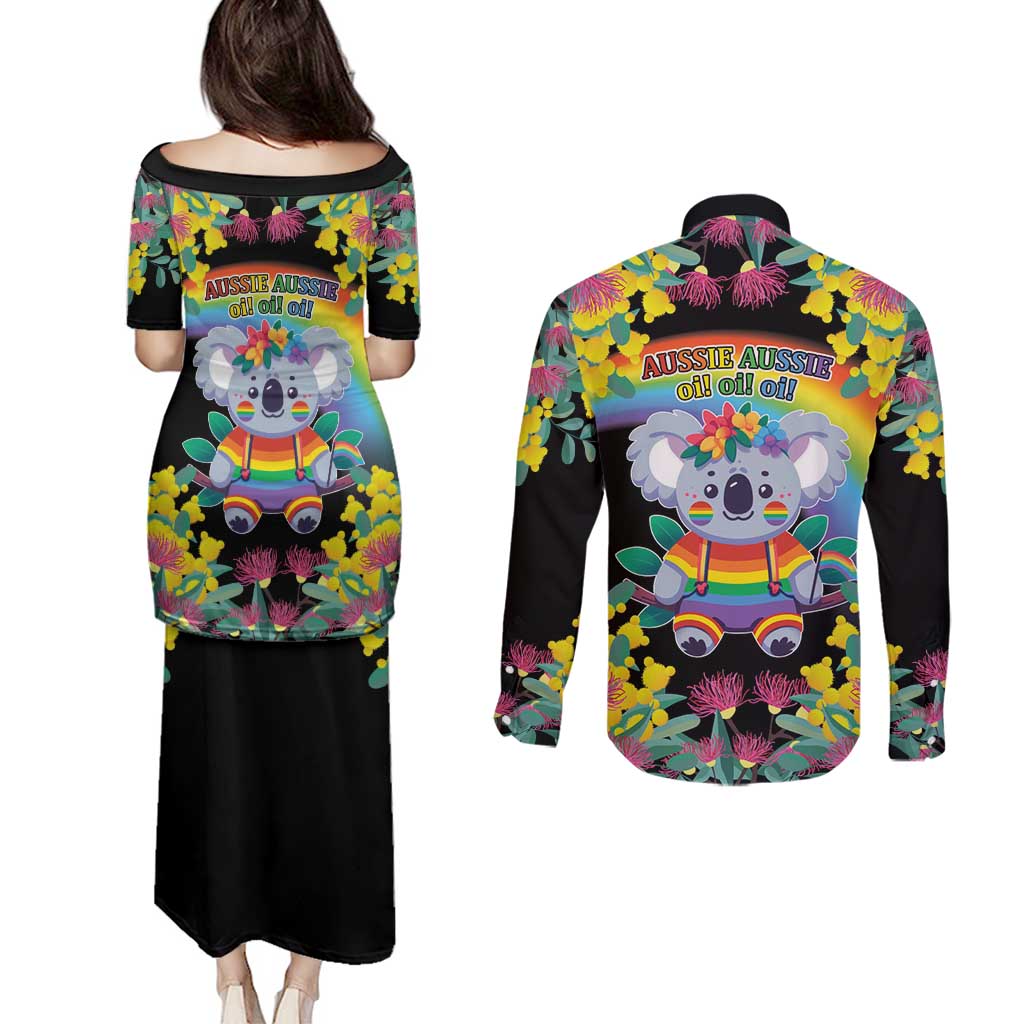 LGBTQ Koala Gay Couples Matching Puletasi and Long Sleeve Button Shirt Aussie Koala Bear Ekoalaty