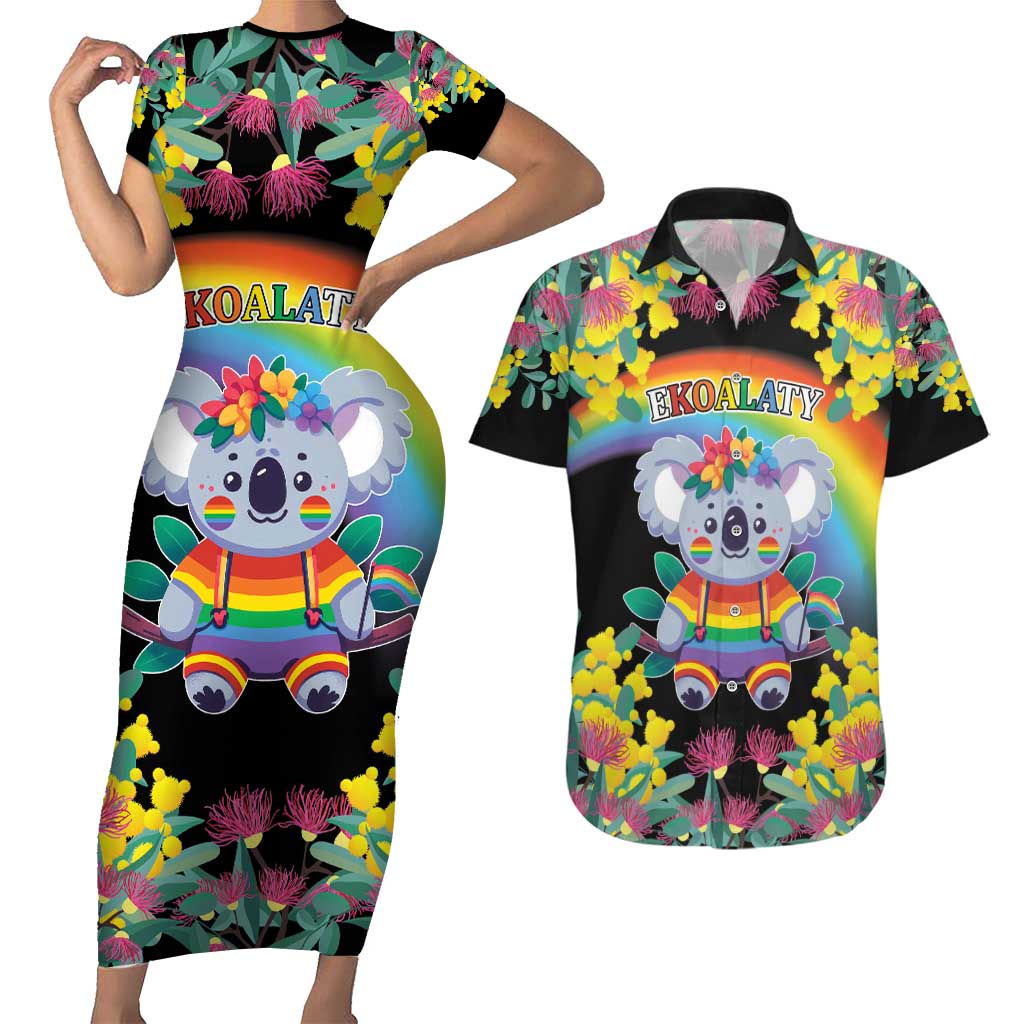 LGBTQ Koala Gay Couples Matching Short Sleeve Bodycon Dress and Hawaiian Shirt Aussie Koala Bear Ekoalaty