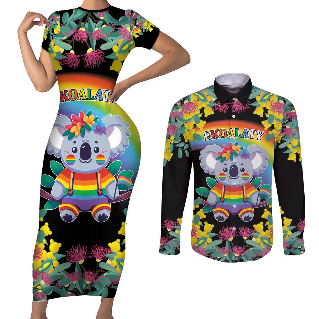 LGBTQ Koala Gay Couples Matching Short Sleeve Bodycon Dress and Long Sleeve Button Shirt Aussie Koala Bear Ekoalaty