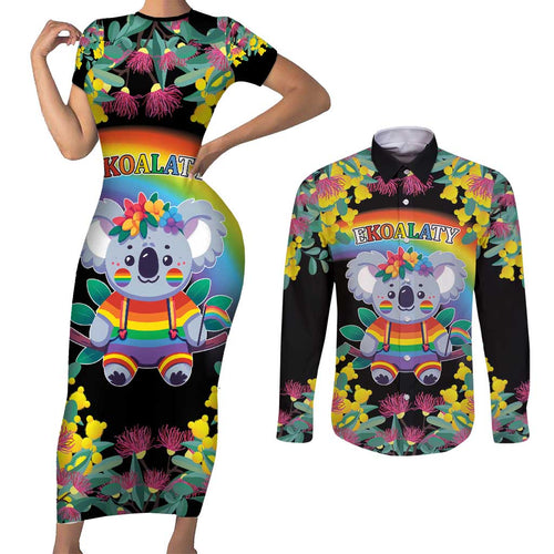 LGBTQ Koala Gay Couples Matching Short Sleeve Bodycon Dress and Long Sleeve Button Shirt Aussie Koala Bear Ekoalaty