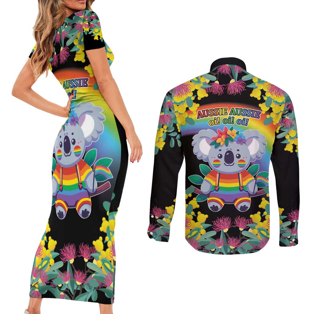 LGBTQ Koala Gay Couples Matching Short Sleeve Bodycon Dress and Long Sleeve Button Shirt Aussie Koala Bear Ekoalaty