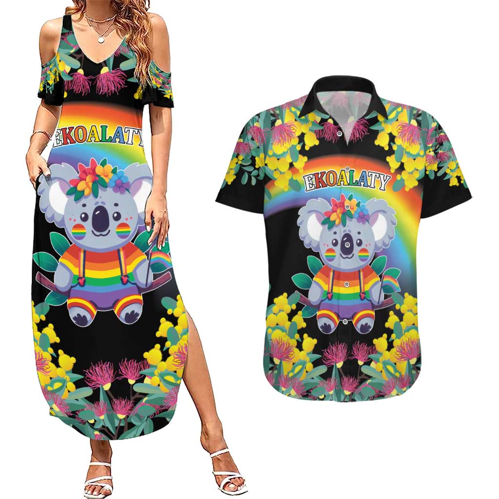 LGBTQ Koala Gay Couples Matching Summer Maxi Dress and Hawaiian Shirt Aussie Koala Bear Ekoalaty