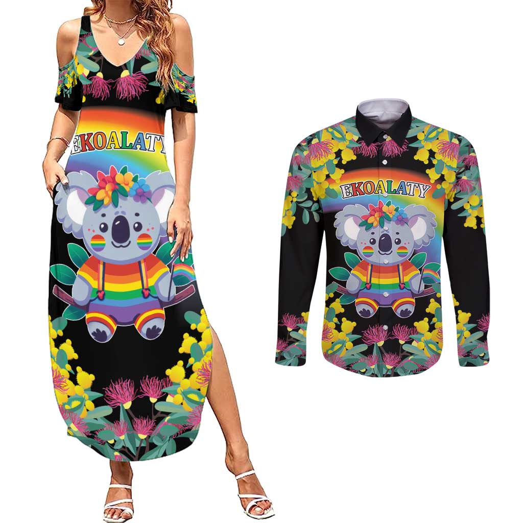 LGBTQ Koala Gay Couples Matching Summer Maxi Dress and Long Sleeve Button Shirt Aussie Koala Bear Ekoalaty