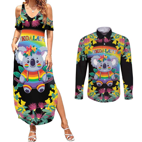 LGBTQ Koala Gay Couples Matching Summer Maxi Dress and Long Sleeve Button Shirt Aussie Koala Bear Ekoalaty