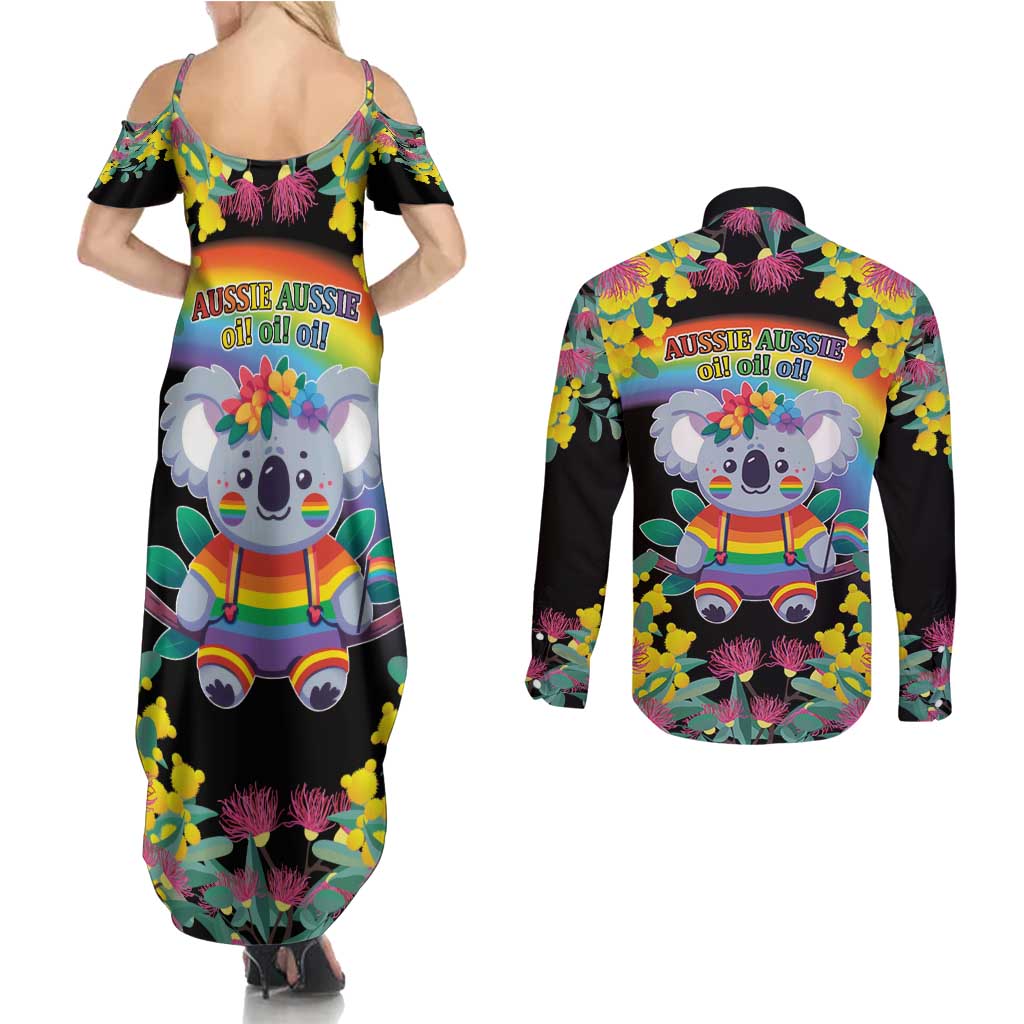 LGBTQ Koala Gay Couples Matching Summer Maxi Dress and Long Sleeve Button Shirt Aussie Koala Bear Ekoalaty