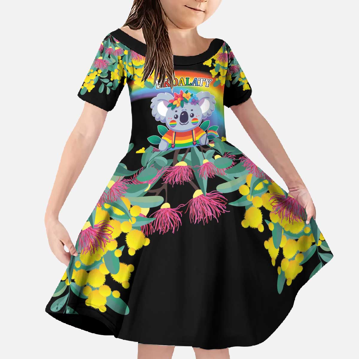 LGBTQ Koala Gay Family Matching Off The Shoulder Long Sleeve Dress and Hawaiian Shirt Aussie Koala Bear Ekoalaty