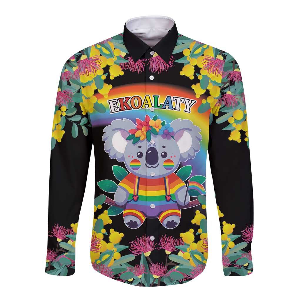 LGBTQ Koala Gay Long Sleeve Button Shirt Aussie Koala Bear Ekoalaty