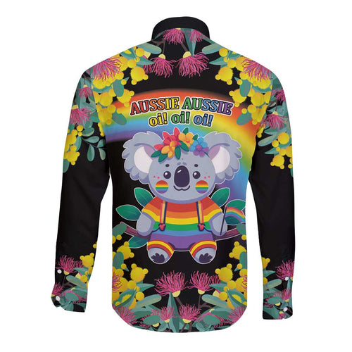 LGBTQ Koala Gay Long Sleeve Button Shirt Aussie Koala Bear Ekoalaty
