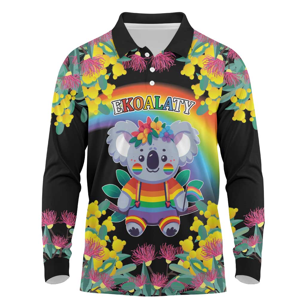 LGBTQ Koala Gay Long Sleeve Polo Shirt Aussie Koala Bear Ekoalaty