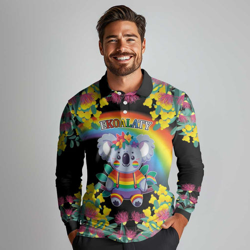 LGBTQ Koala Gay Long Sleeve Polo Shirt Aussie Koala Bear Ekoalaty