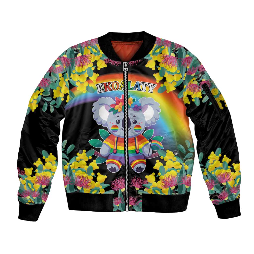LGBTQ Koala Gay Sleeve Zip Bomber Jacket Aussie Koala Bear Ekoalaty