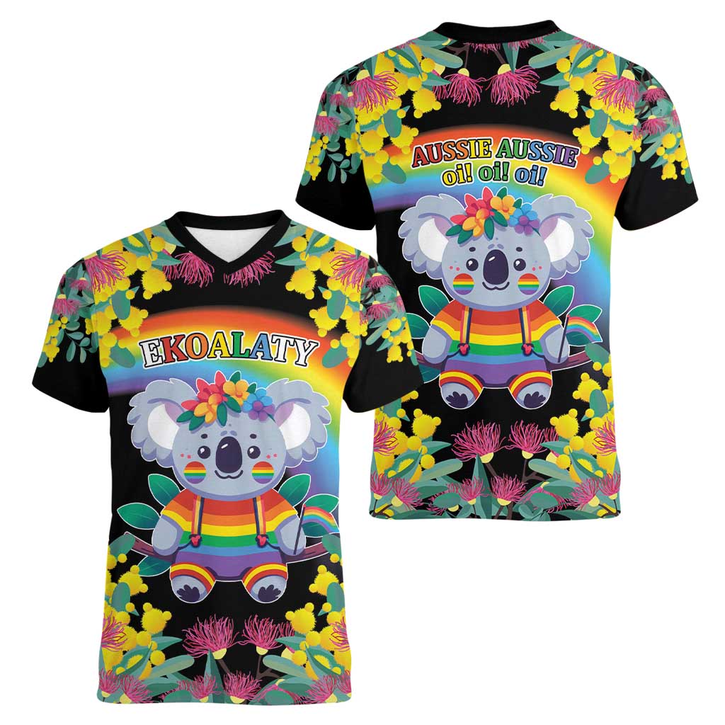 LGBTQ Koala Gay Women V-Neck T-Shirt Aussie Koala Bear Ekoalaty