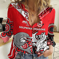 (Custom Text And Number) Dolphins And Dragons Rugby Women Casual Shirt Together Indigenous LT14