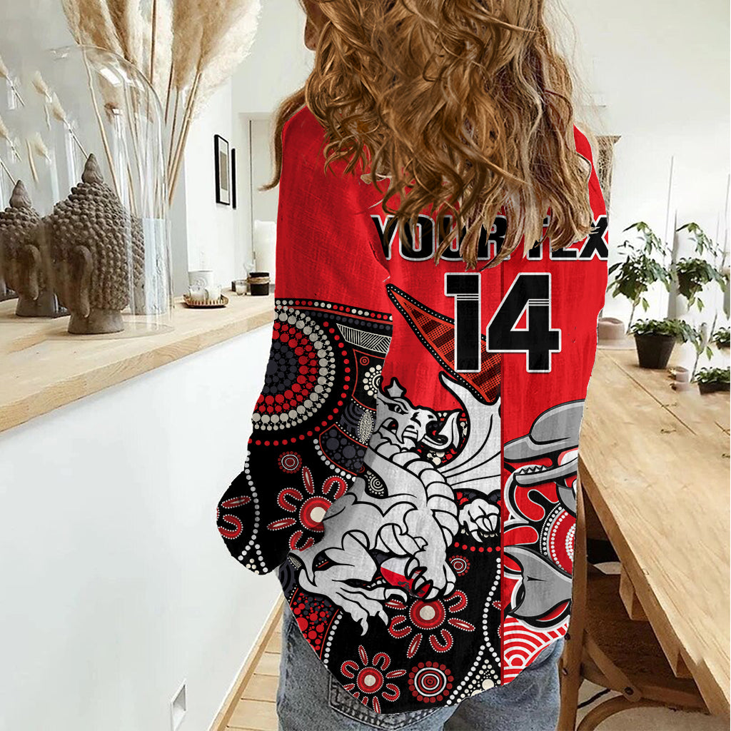 (Custom Text And Number) Dolphins And Dragons Rugby Women Casual Shirt Together Indigenous LT14
