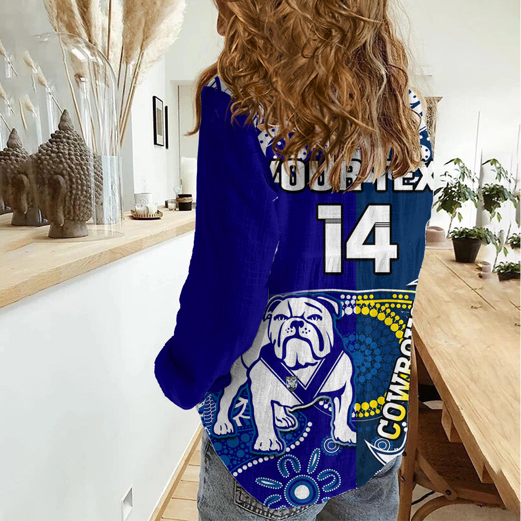 (Custom Text And Number) Bulldogs And Cowboys Rugby Women Casual Shirt Together Indigenous LT14
