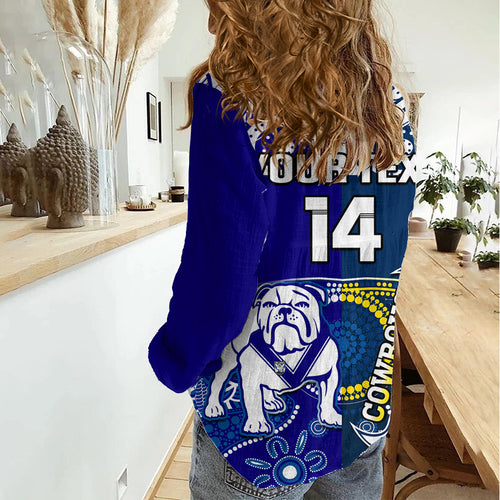 (Custom Text And Number) Bulldogs And Cowboys Rugby Women Casual Shirt Together Indigenous LT14