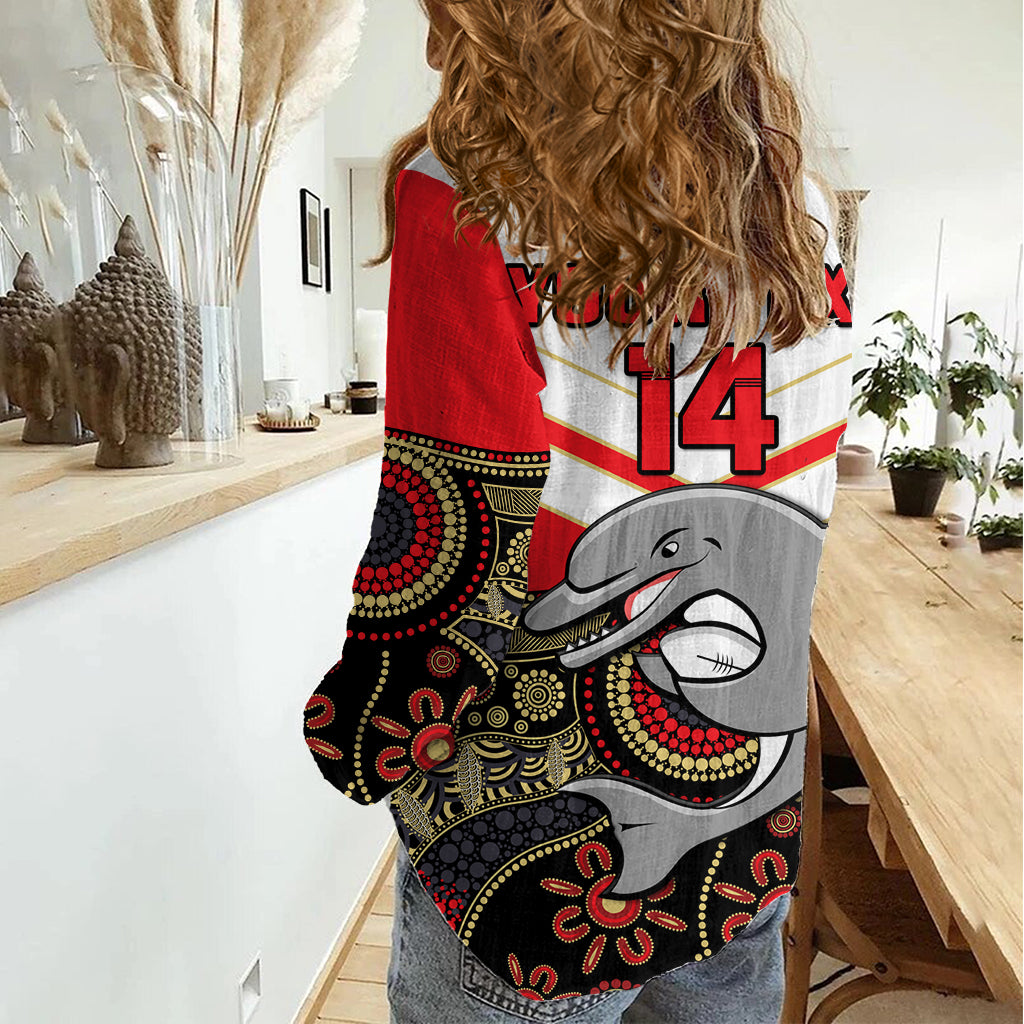 (Custom Text And Number) Dolphins Rugby Women Casual Shirt Indigenous Dynamic Version LT14