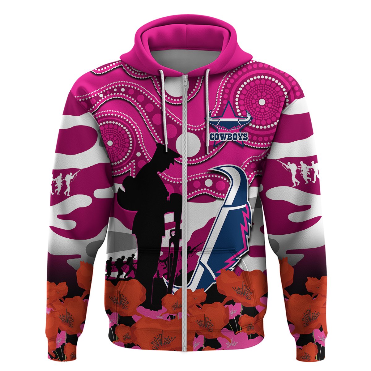 custom-text-and-number-cowboys-rugby-anzac-2023-hoodie-poppy-mix-aboriginal-magenta-version