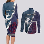 Personalised Demons And Blues Football Couples Matching Long Sleeve Bodycon Dress and Long Sleeve Button Shirt Sporty Version