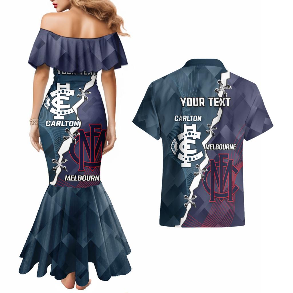 Personalised Demons And Blues Football Couples Matching Mermaid Dress and Hawaiian Shirt Sporty Version
