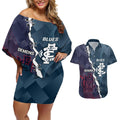 Personalised Demons And Blues Football Couples Matching Off Shoulder Short Dress and Hawaiian Shirt Sporty Version