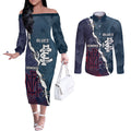 Personalised Demons And Blues Football Couples Matching Off The Shoulder Long Sleeve Dress and Long Sleeve Button Shirt Sporty Version