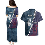 Personalised Demons And Blues Football Couples Matching Puletasi and Hawaiian Shirt Sporty Version