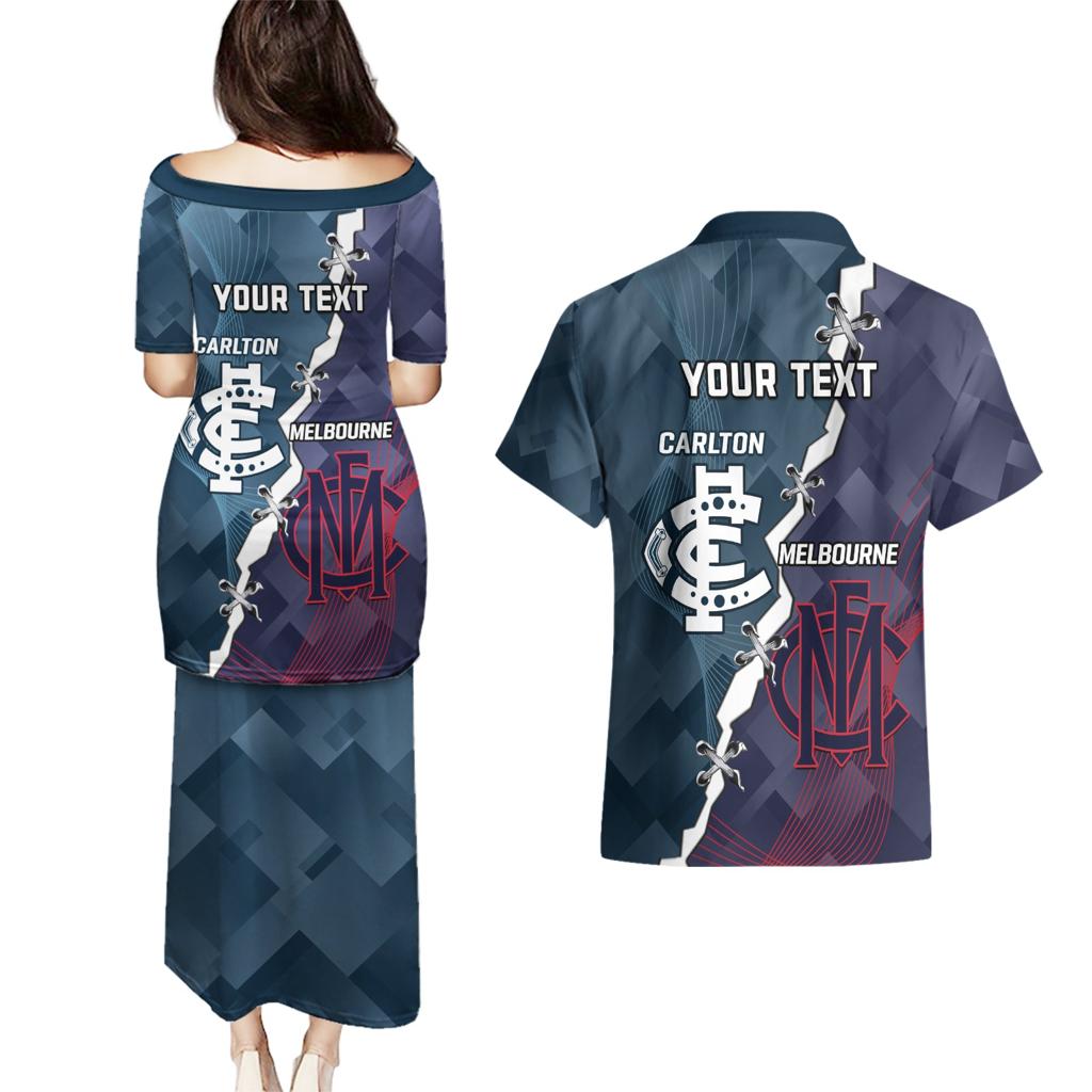 Personalised Demons And Blues Football Couples Matching Puletasi and Hawaiian Shirt Sporty Version