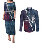 Personalised Demons And Blues Football Couples Matching Puletasi and Long Sleeve Button Shirt Sporty Version