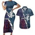 Personalised Demons And Blues Football Couples Matching Short Sleeve Bodycon Dress and Hawaiian Shirt Sporty Version