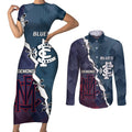 Personalised Demons And Blues Football Couples Matching Short Sleeve Bodycon Dress and Long Sleeve Button Shirt Sporty Version