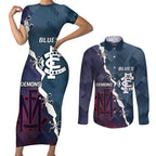 Personalised Demons And Blues Football Couples Matching Short Sleeve Bodycon Dress and Long Sleeve Button Shirt Sporty Version