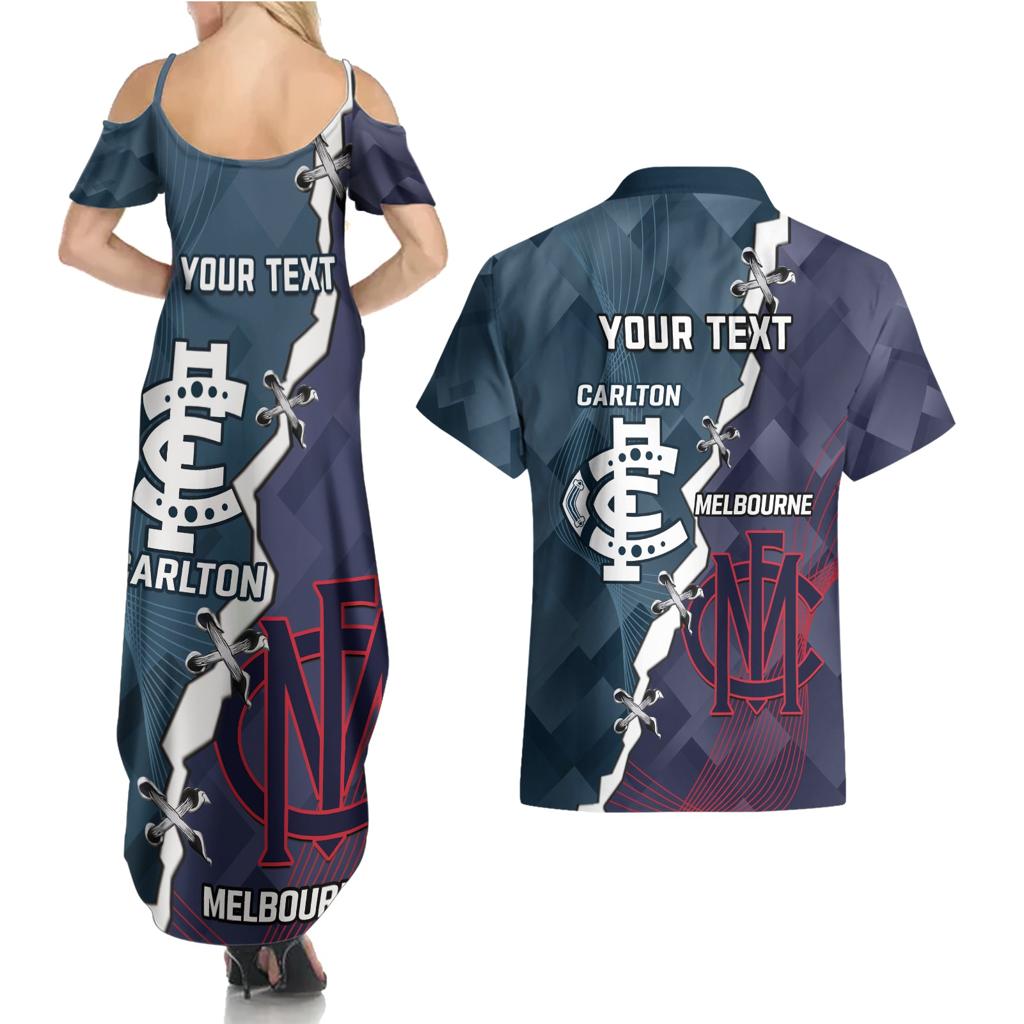 Personalised Demons And Blues Football Couples Matching Summer Maxi Dress and Hawaiian Shirt Sporty Version