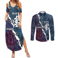 Personalised Demons And Blues Football Couples Matching Summer Maxi Dress and Long Sleeve Button Shirt Sporty Version
