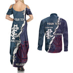 Personalised Demons And Blues Football Couples Matching Summer Maxi Dress and Long Sleeve Button Shirt Sporty Version