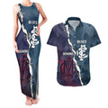 Personalised Demons And Blues Football Couples Matching Tank Maxi Dress and Hawaiian Shirt Sporty Version