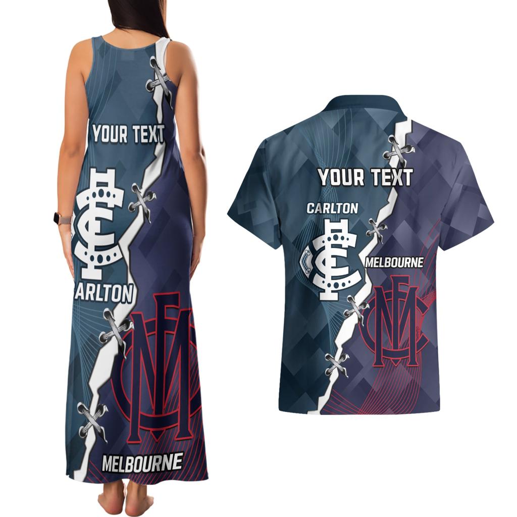 Personalised Demons And Blues Football Couples Matching Tank Maxi Dress and Hawaiian Shirt Sporty Version