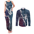 Personalised Demons And Blues Football Couples Matching Tank Maxi Dress and Long Sleeve Button Shirt Sporty Version