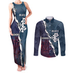 Personalised Demons And Blues Football Couples Matching Tank Maxi Dress and Long Sleeve Button Shirt Sporty Version