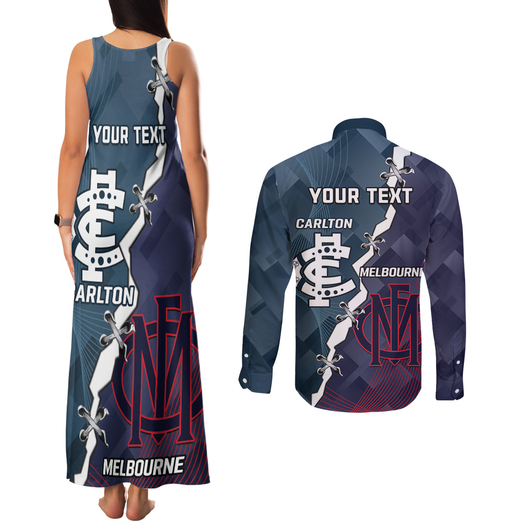 Personalised Demons And Blues Football Couples Matching Tank Maxi Dress and Long Sleeve Button Shirt Sporty Version