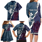 Personalised Demons And Blues Football Family Matching Long Sleeve Bodycon Dress and Hawaiian Shirt Sporty Version