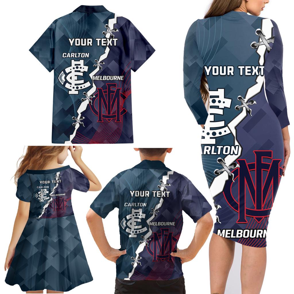 Personalised Demons And Blues Football Family Matching Long Sleeve Bodycon Dress and Hawaiian Shirt Sporty Version