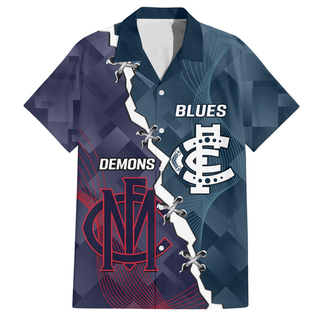 Personalised Demons And Blues Football Family Matching Long Sleeve Bodycon Dress and Hawaiian Shirt Sporty Version