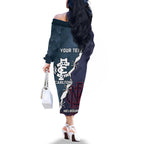 Personalised Demons And Blues Football Family Matching Off The Shoulder Long Sleeve Dress and Hawaiian Shirt Sporty Version