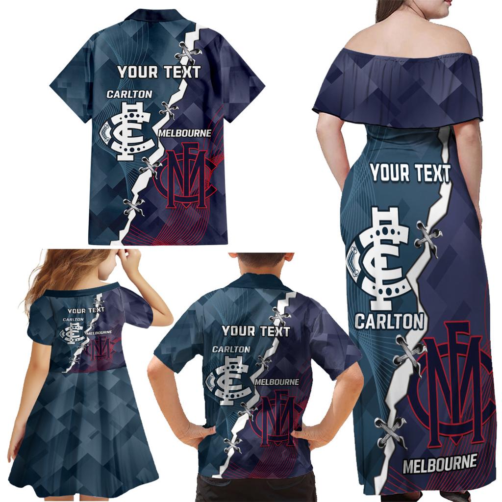 Personalised Demons And Blues Football Family Matching Off Shoulder Maxi Dress and Hawaiian Shirt Sporty Version